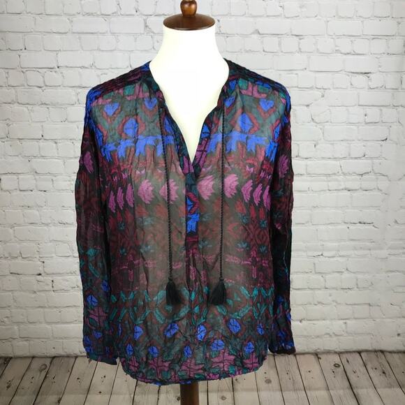 Lucky Brand Women's Size L Geometric All Over Print Blouse - Picture 1 of 6